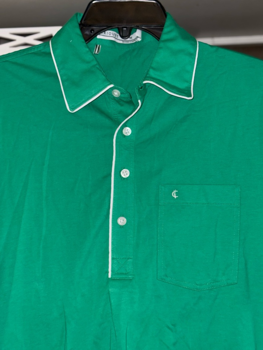Criquet Medium M green pima cotton throwback players shirt pocket front - Picture 4 of 6